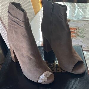Charlotte Russe Taupe Suede Peep-Toe Block Heel Ankle Boots